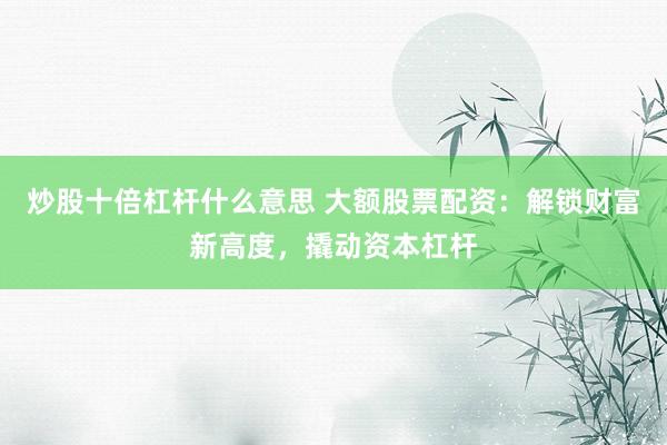 炒股十倍杠杆什么意思 大额股票配资：解锁财富新高度，撬动资本杠杆