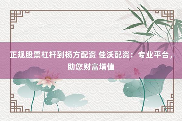 正规股票杠杆到杨方配资 佳沃配资：专业平台，助您财富增值