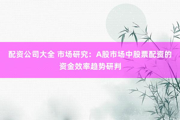 配资公司大全 市场研究：A股市场中股票配资的资金效率趋势研判